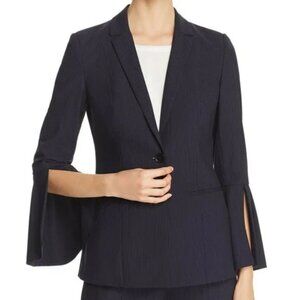 Elie Tahari Wendy Navy Pinstripe Stretch Bell Sleeve Blazer Jacket Womens Size 6